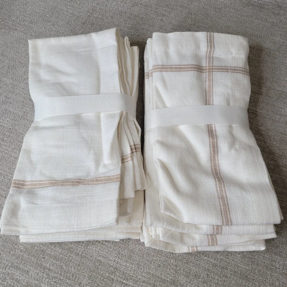 Pottery‎ Barn Dishcloth Napkins Set of 4 Cream & Beige 20x20 100 Cotton NEW